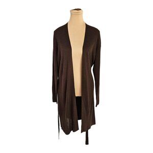 Bella Dahl Dark Brown Ribbed Long Sleeve Tie Cardigan Drop Shoulder Sz L